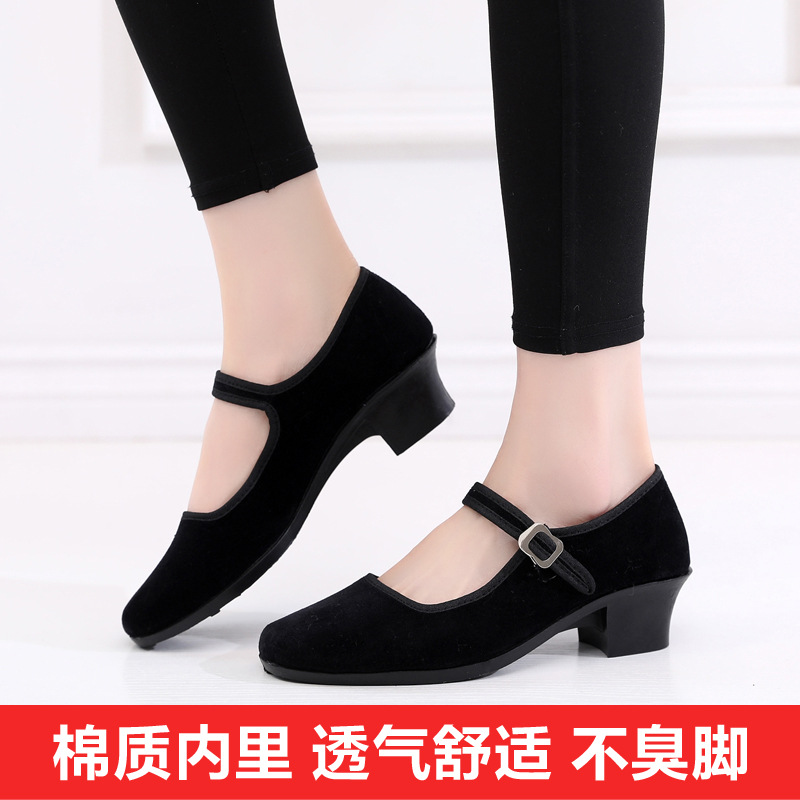 Picture of Dance shoes ladies folk dance shoes dance shoes black cloth shoes flat velvet foam twist yangko practice shoes manufacturers breathable