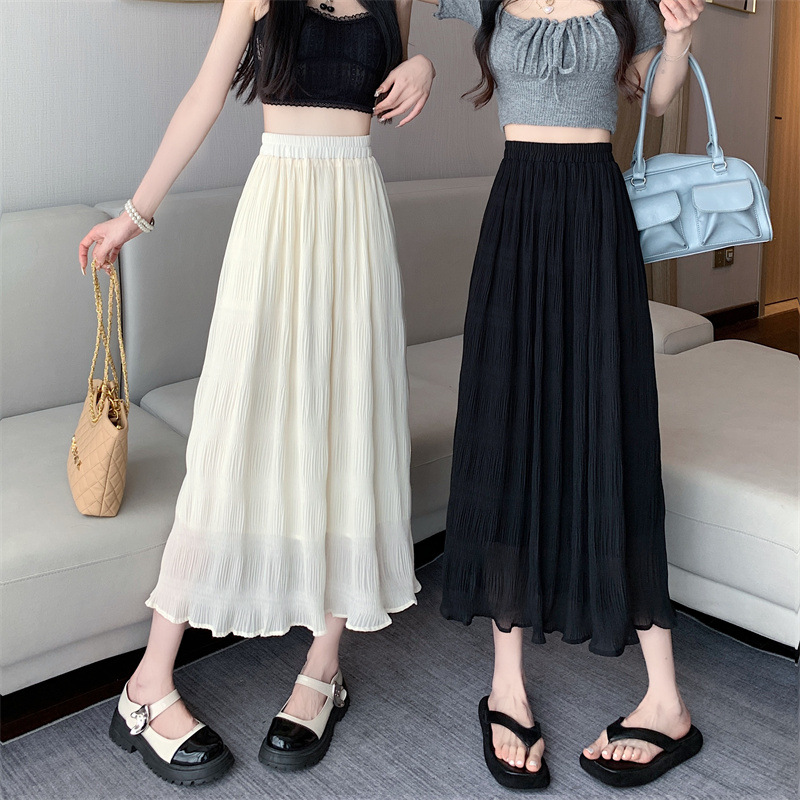 Fairy White Pleated Chiffon Skirt Women's Summer 2024 New High-end Sense Small High Waist Cake Dress