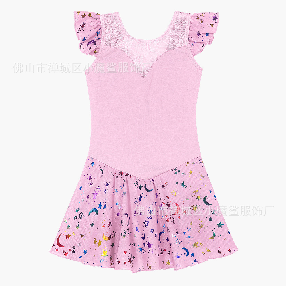 Girls' dance clothes girls' pure cotton practice performance skirt Halloween sparkling short flying sleeve ballet gymnastics dress