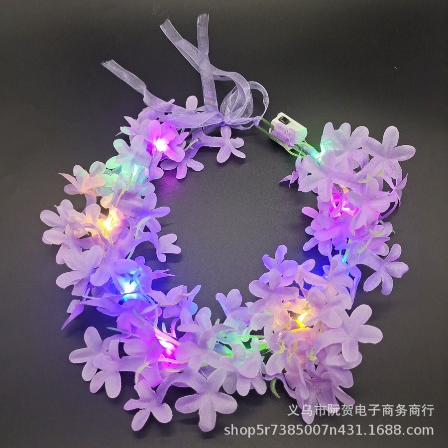 Picture of New luminous Garland Hawaiian headdress children adult stage performance green leaf flower piece headband stall night market