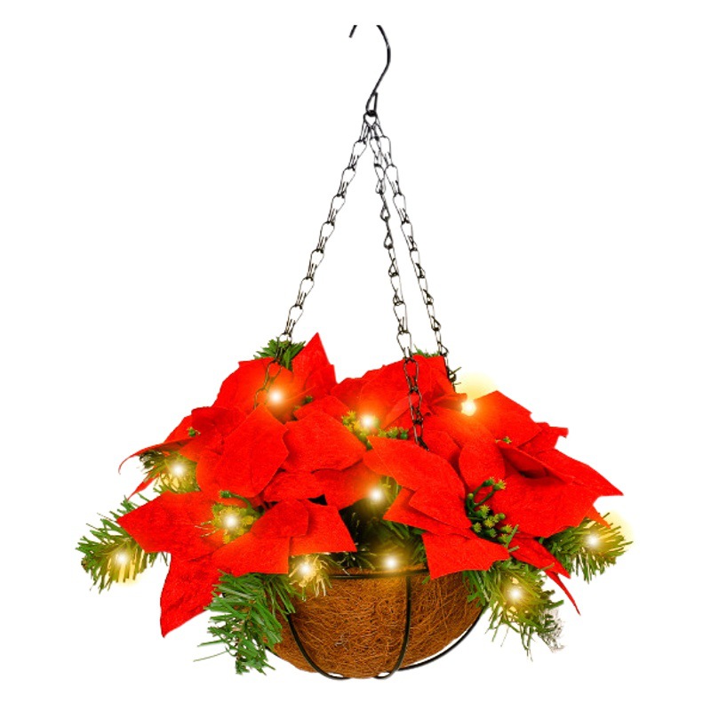 Vertical red Christmas flower hanging basket 2023 Amazon hot sale shopping mall wall hanging door Christmas street lamp decorations