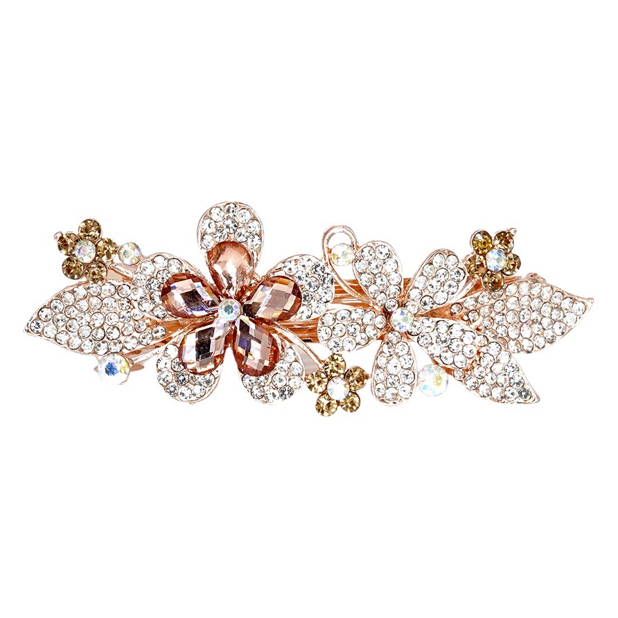 Korean large flower spring clip Diamond hairpin metal hairpin crystal hair accessories headdress spring ponytail clip wholesale