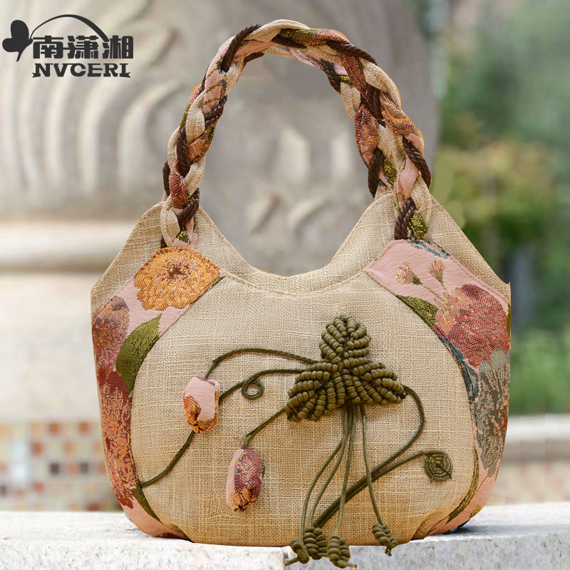 National Style Bag Ethnic Style Handbag Handbag Handbag Handbag for Middle-aged and Elderly Handbag Handbag Women's Bag Retro Artistic Women's Bag