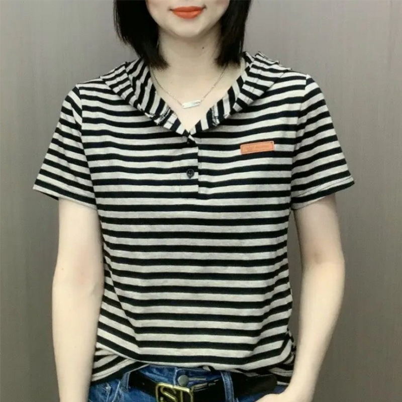 Casual Large Size Fat mm Short-Sleeved 2025 Summer New Style Versatile Loose Literary Hooded Short-Sleeved T-Shirt Top