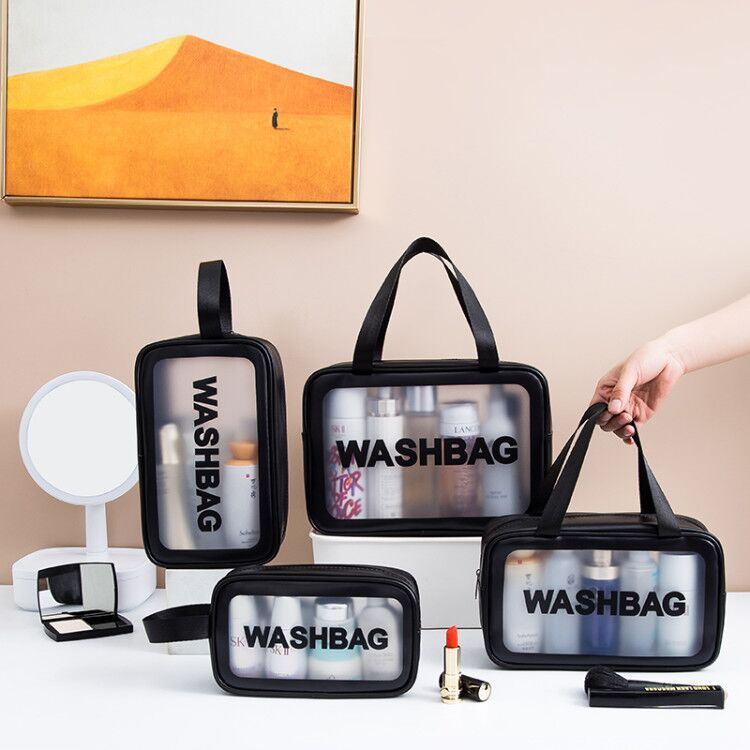 Picture of PVC Transparent Cosmetic Bag Simple Large Capacity Bath Bag PU Waterproof Portable Toiletry Bag Portable Travel Storage Bag