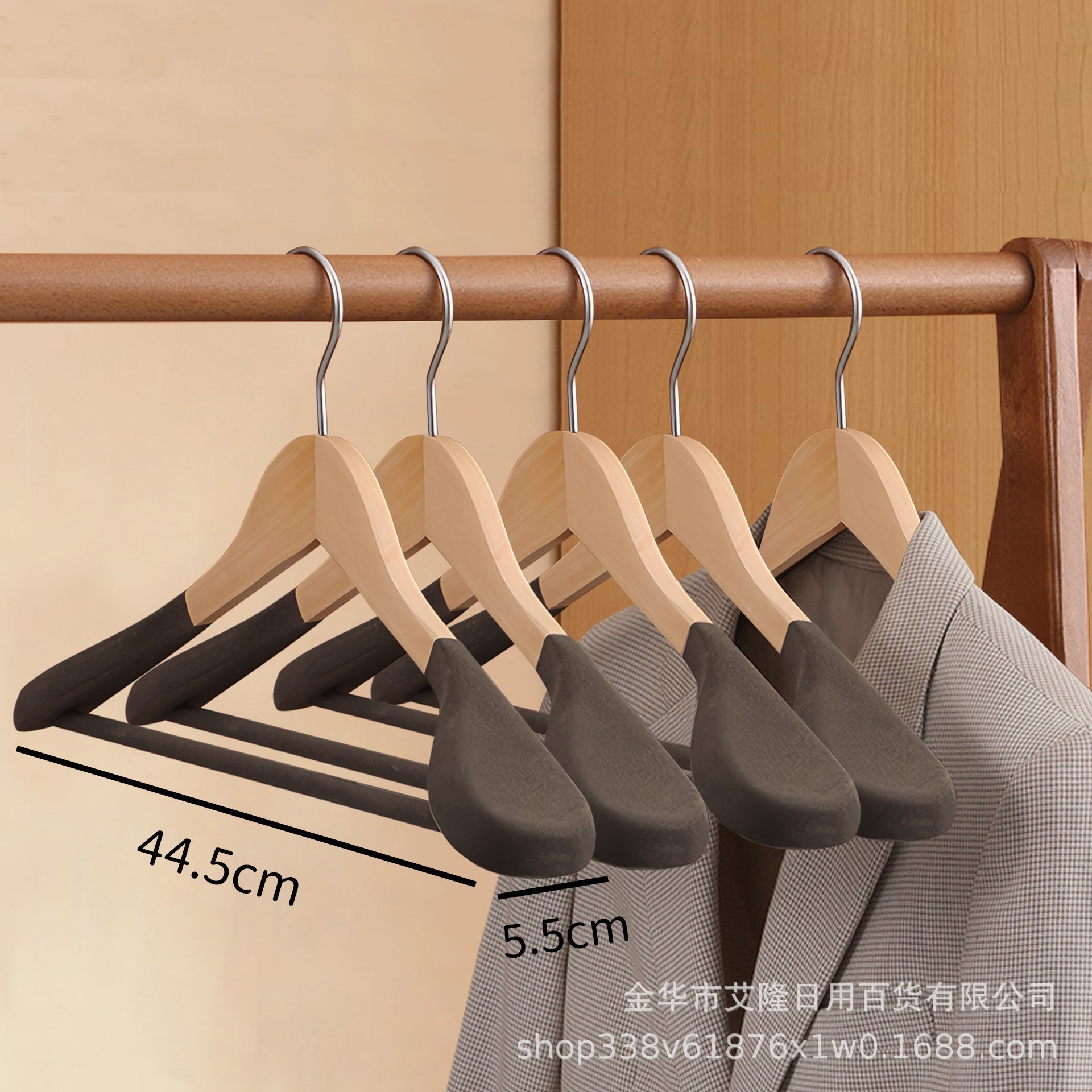 Picture of High-grade solid wood wide shoulder flocking hanger household coat suit seamless hanging clothes support solid wood hanger wholesale