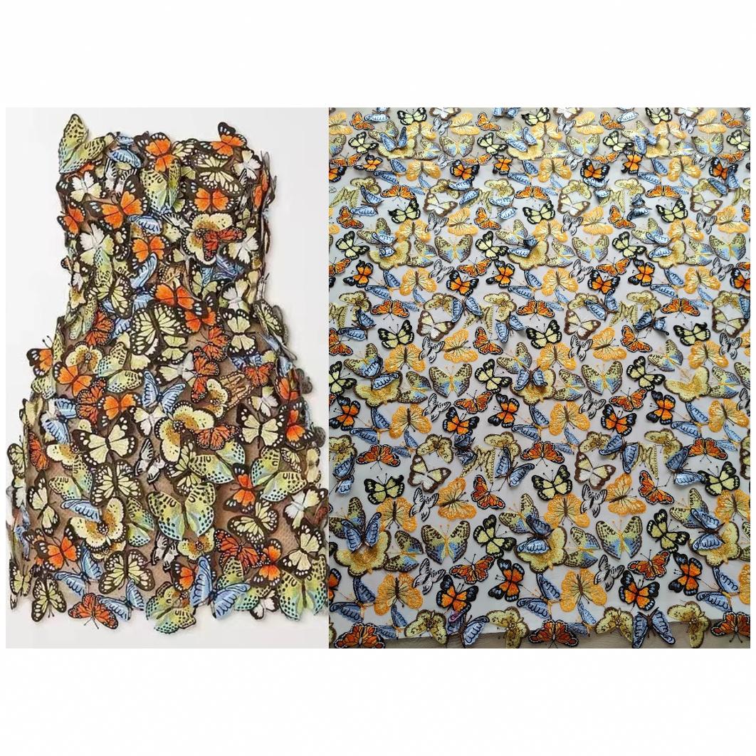Three-Dimensional Butterfly Embroidery Fabric, Mesh Embroidery, Multi-Color Water-Soluble Embroidery with Full Blessings, Three-Dimensional Butterfly Flying Embroidery