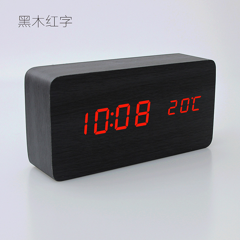 Picture of Cross-border simple LED electronic clock display multifunctional desktop wooden alarm clock student children lazy voice control desk clock