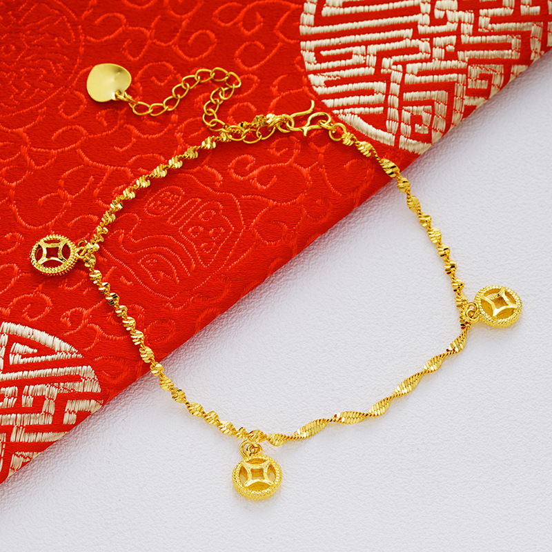 Picture of Vietnam Sand Gold Fashion Anklet Brass Plated 24k Gold Bell Double-Layer Turn & Bead Foot Ornaments Women's Foreign Trade Euro Gold