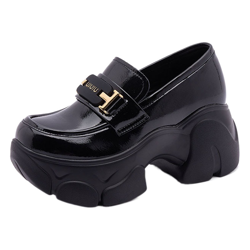 British Loafers for Women, Black Thick-Soled Small Leather Shoes, Spring 2025 New Versatile Slip-On Shoes for Women with Increased Height