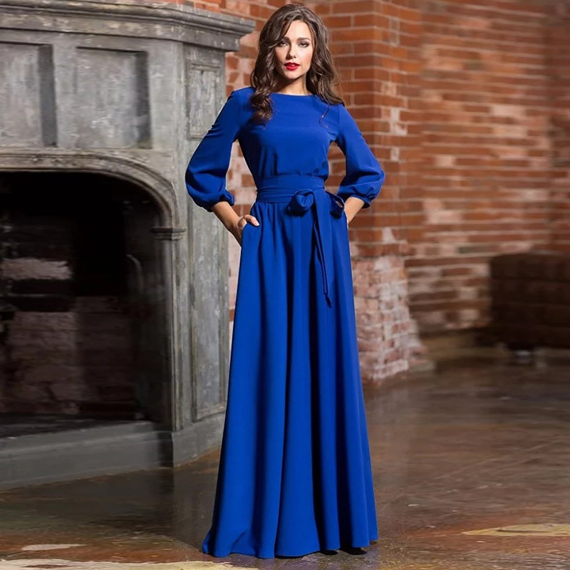 Summer Round Neck Long dress Bohemian Exquisite Retro Lantern Sleeves Three Season Sleeves Casual dress Dress