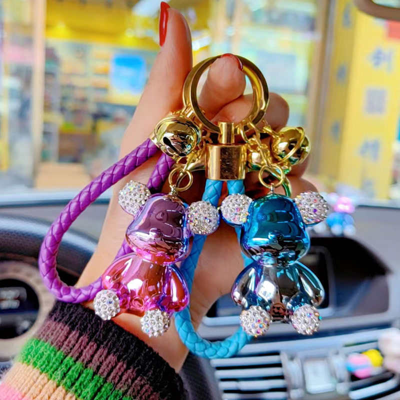 Creative diamond plated violent bear key chain pendant fashion key chain pendant gradient bear girl bag
