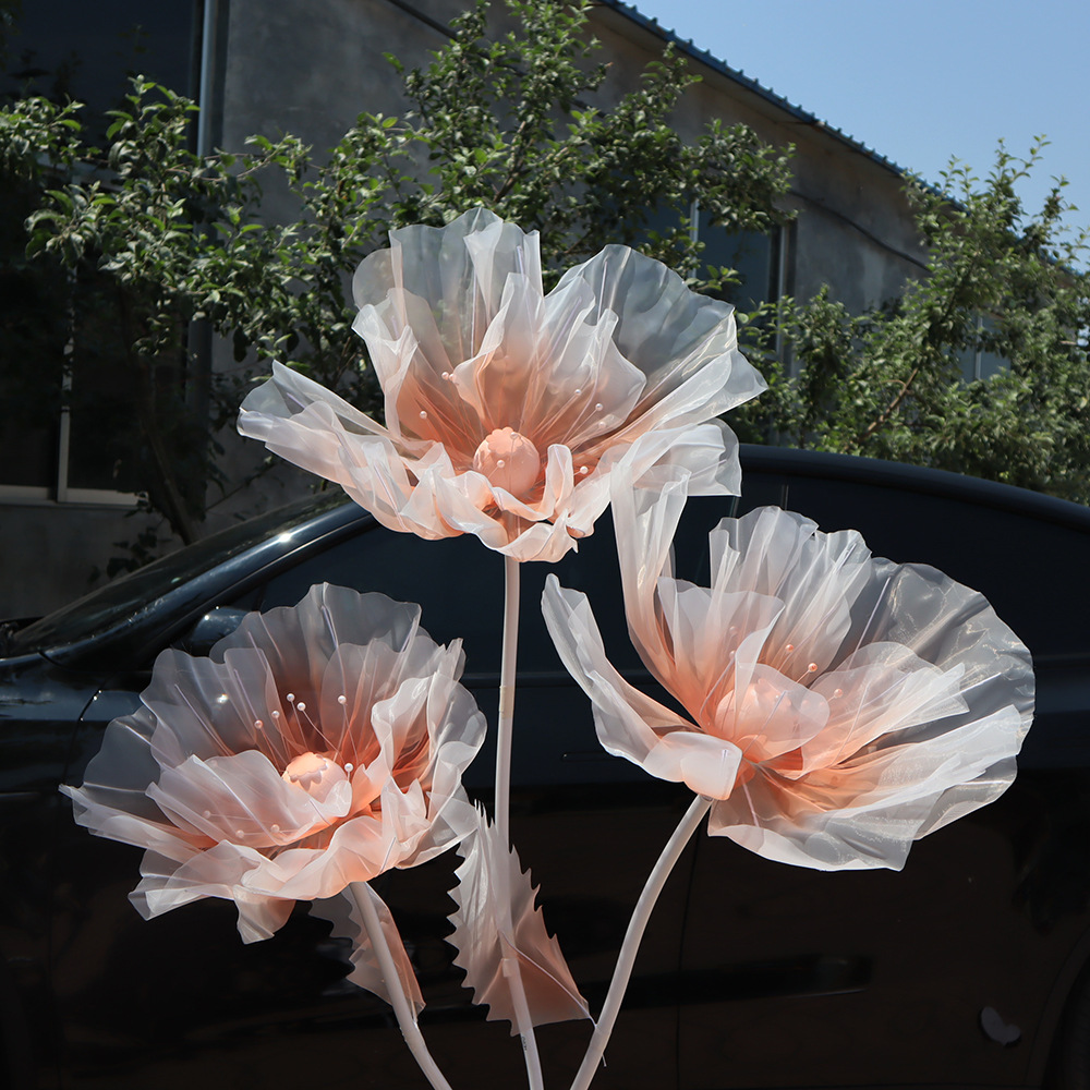 Picture of Mesh flower set of new artificial flower poppy flower outdoor wedding party decoration window decoration shooting props