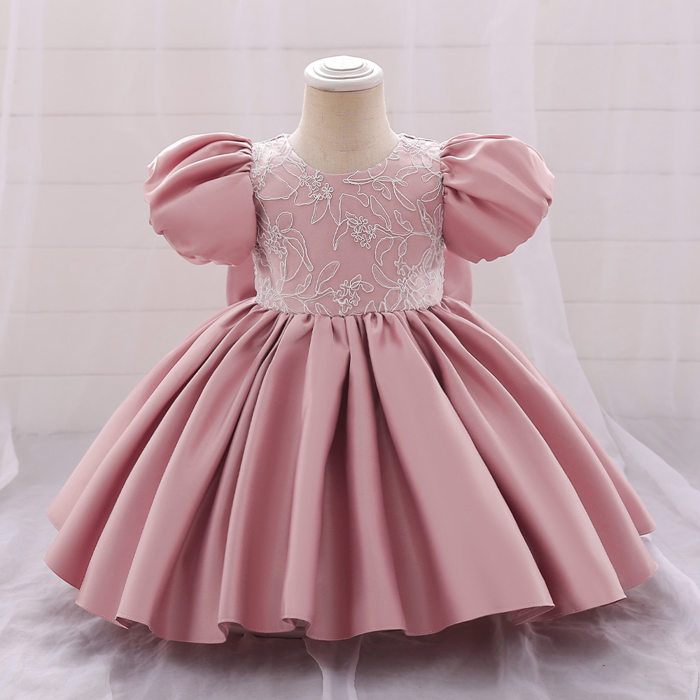 Picture of Children's Satin Puff Sleeve Princess Dress 2025 New Host Piano Playing Baby One-Year-Old Puffy Dress Skirt
