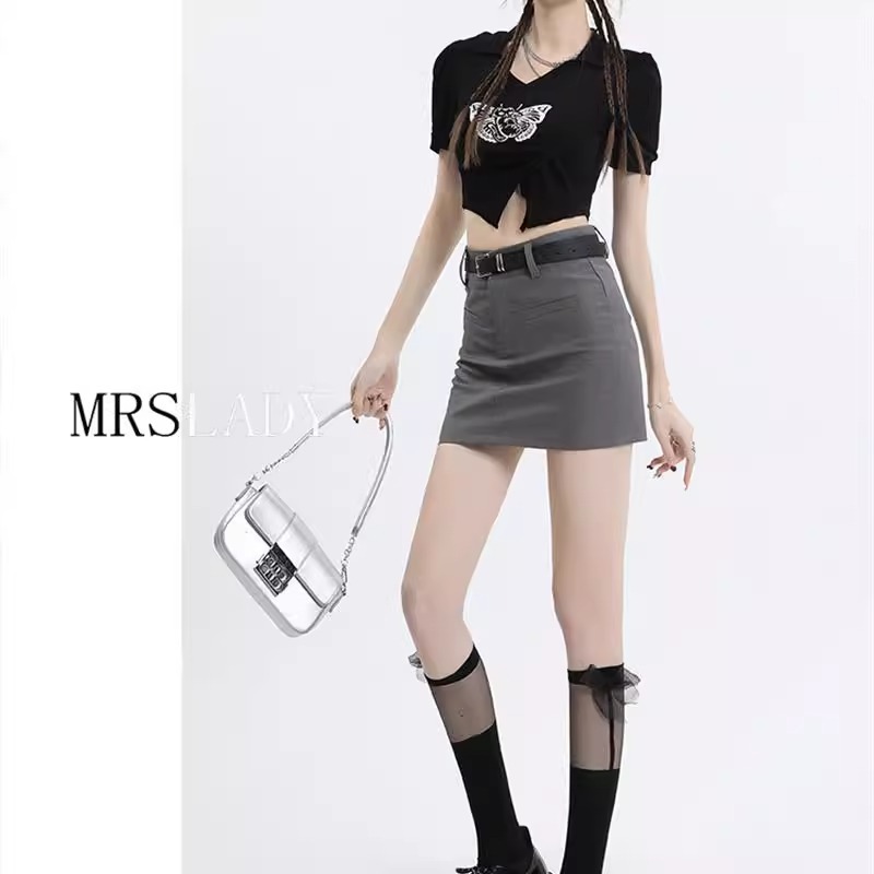 Grey Suit Skirt Women's Autumn 2025 New Black High Waist Slim A- Line All-Match Hip Skirt