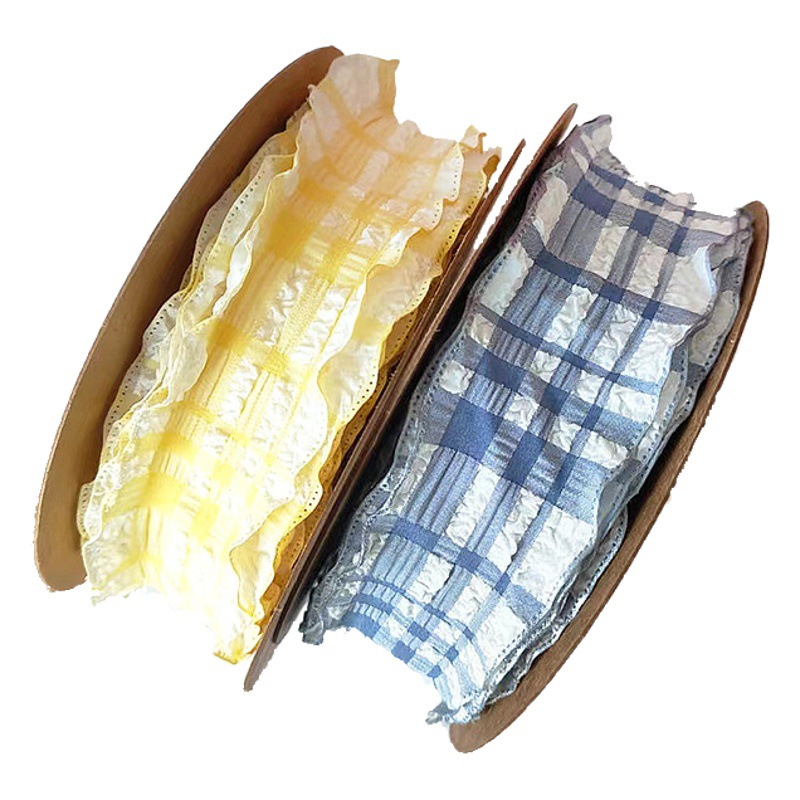 Fresh Plaid Pleated Ribbon 4cm Bubble Bow Wave Bouquet Decoration Baking Birthday Cake Box Ribbon