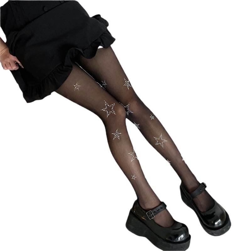 Factory wholesale women's thin black slim stars stockings ins nightclub disco hot girl printed pantyhose