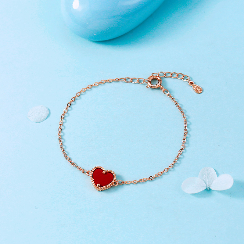 14K Rose Gold Heart Bracelet for Girls, High-End, Accessible Luxury, Niche Wrist Jewelry, Birthday Gift for Girlfriend 2022