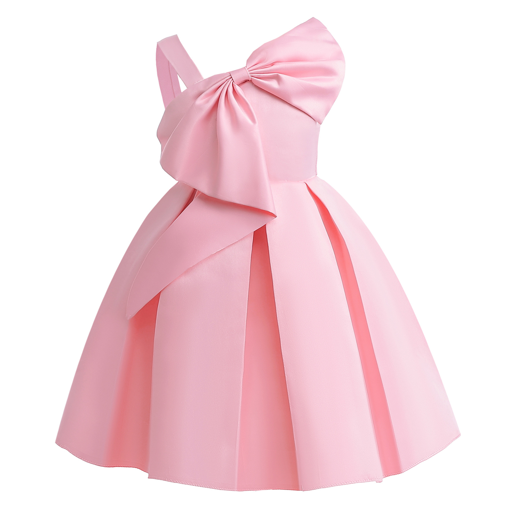 Picture of Girls' dress foreign trade new small black dress children's clothing pink solid color one-shoulder dress Western princess dress children's dress