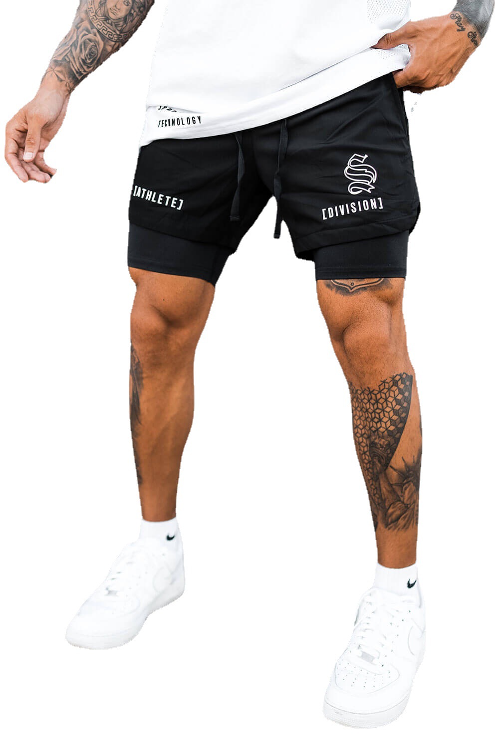 Picture of 2022 fashion brand double-layer shorts men's quick-drying high-elastic but knee basketball pants brothers breathable running anti-light