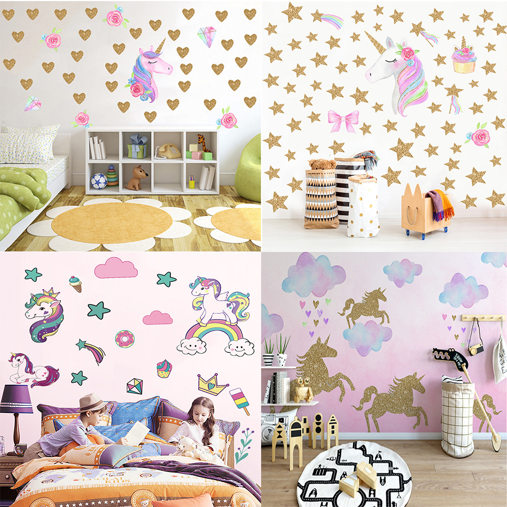 Picture of Kunshang Cross-border New Golden Unicorn Wall Stickers Cross-border Source Living Room Bedroom Children's Room Decorative Painting KS6629