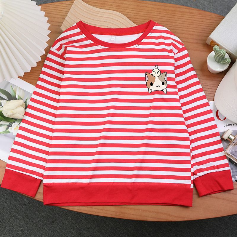 Children's Striped Sweater Spring and Autumn High Quality Cotton Long-sleeved T-shirt Boys' and Girls' Top Children's Round Neck Base Shirt