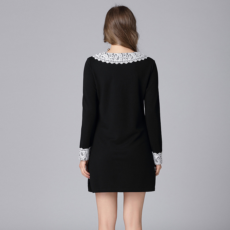 Picture of Large size lace dress Spring and Autumn New Jane lapel lace stitching loose skirt 200kg AliExpress