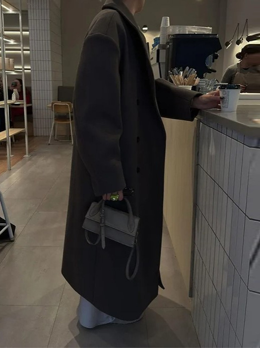 European and American Cross-border Autumn and Winter 2024 New Elegant Elegant Lapel Single-breasted Long Warm Coat