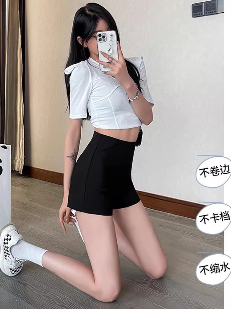 Black Shorts Women 2024 New Spring Outerwear High Waist Slim A- shaped Leggings Sexy Spice Girls Casual Pants