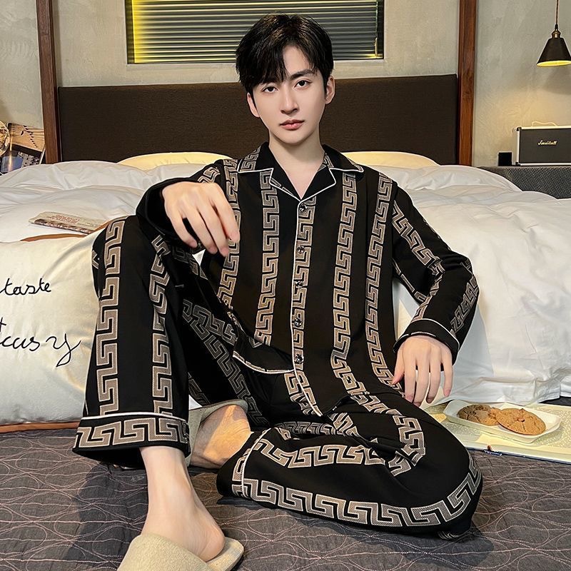 Cotton Pajamas Men's Lapel Autumn 2024 New Long Sleeve Loose suit Men's Outer Wearing Home Clothes