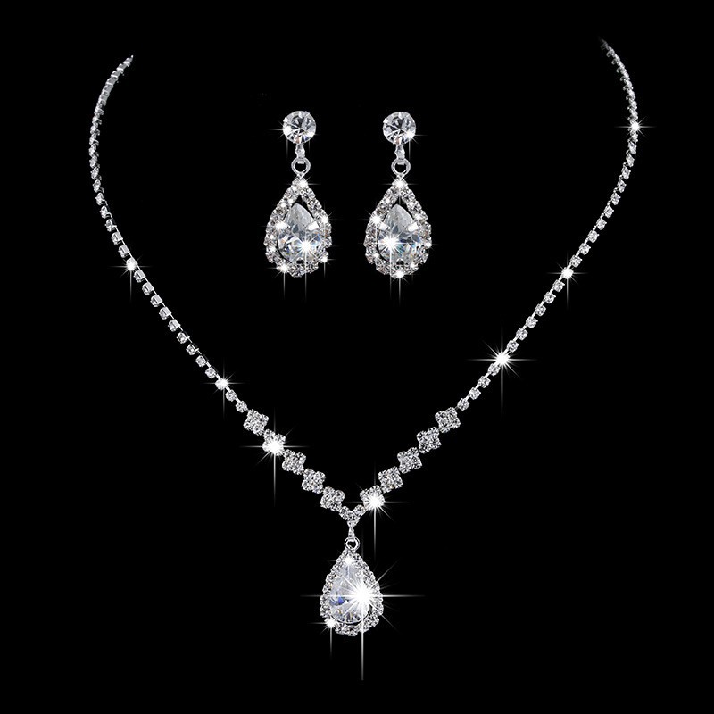Picture of South Korea Metal Claw Chain Rhinestone Wedding Necklace Bride Necklace Ear Drop Jewelry Banquet Necklace Jewelry suit Wholesale