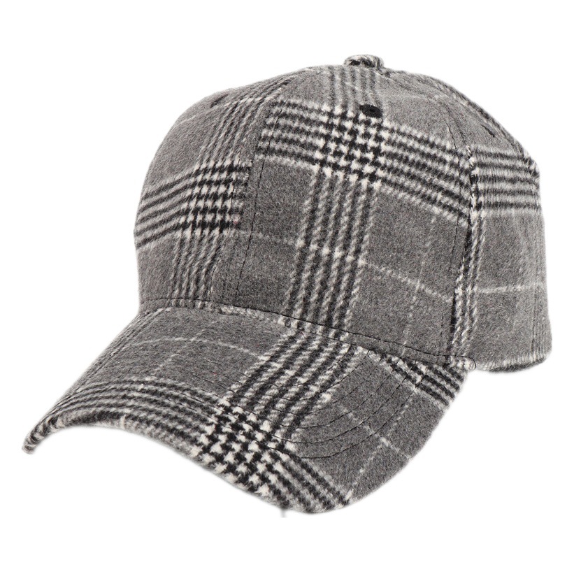 Baseball Cap Women's Autumn and Winter Plaid Woolen Baseball Cap Men's Cross-Border New Fashion Velcro Hard Top Duck Cap