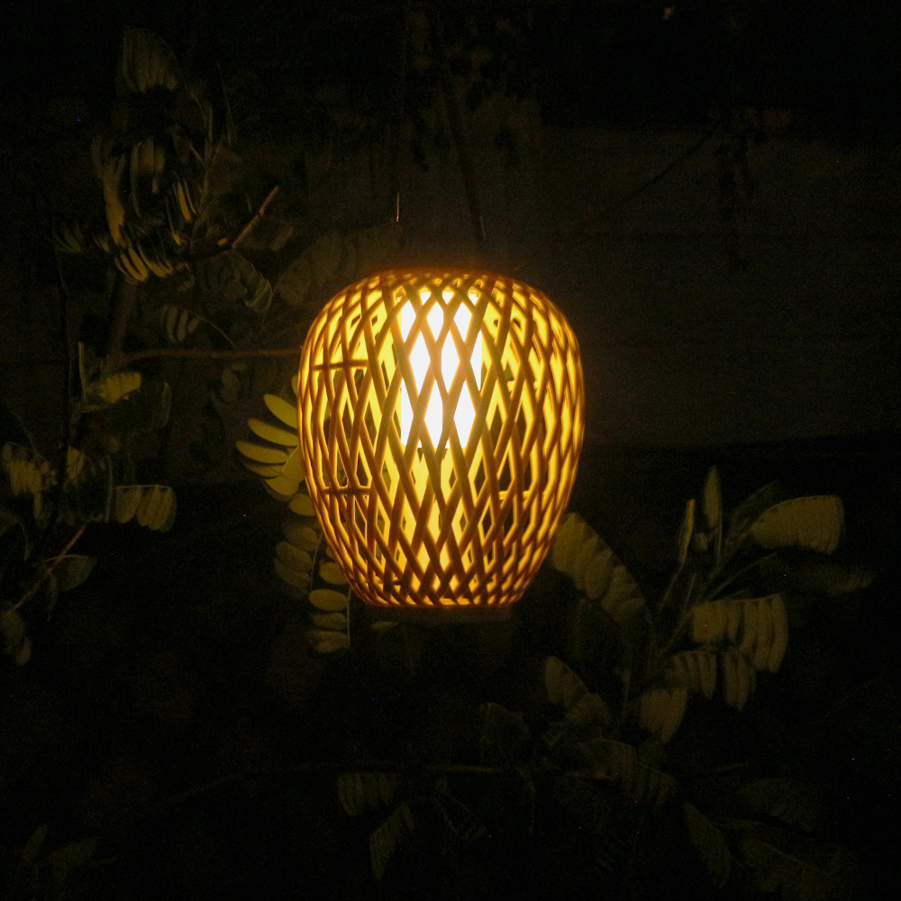 Cross-border solar imitation bamboo lantern new Chinese chandelier courtyard solar light rattan lamp garden decorative lamp
