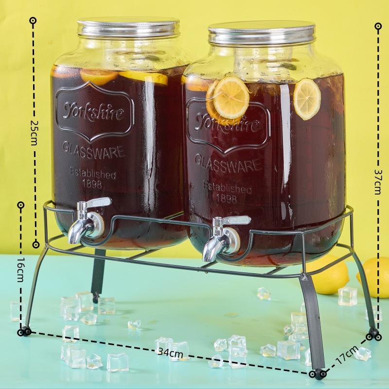 Picture of Cross Border Glass Beverage Dispenser Juice Jar Cola Barrel Container with Tap Fruit Tea Lemon Beverage Barrel suit