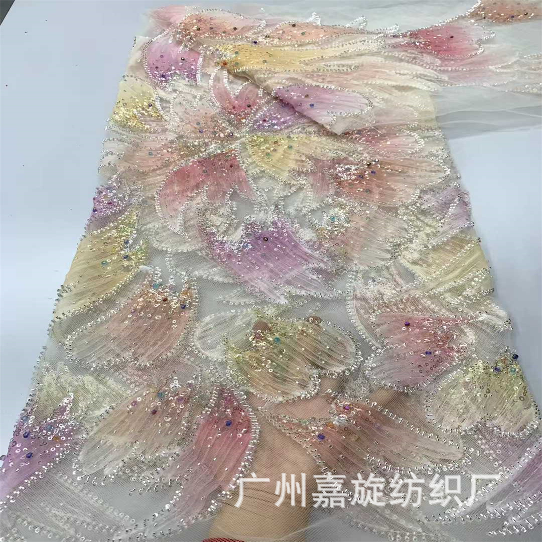 New three-dimensional flower bead embroidery cloth mesh ribbon bead tube embroidered mesh dress fashion fabric