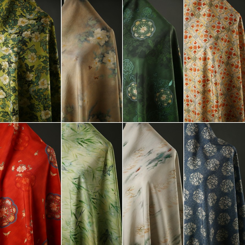 New Chinoiserie Digital Printing Fabric Brocade Fabric Plant-dyed Cheongsam Dress Top New Chinoiserie Han Dynasty Fabric