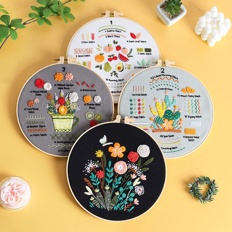 New Original Embroidery Stitch Practice Manual diy Material Pack Dozens of Stitch Beginners Combined with 4-piece Set