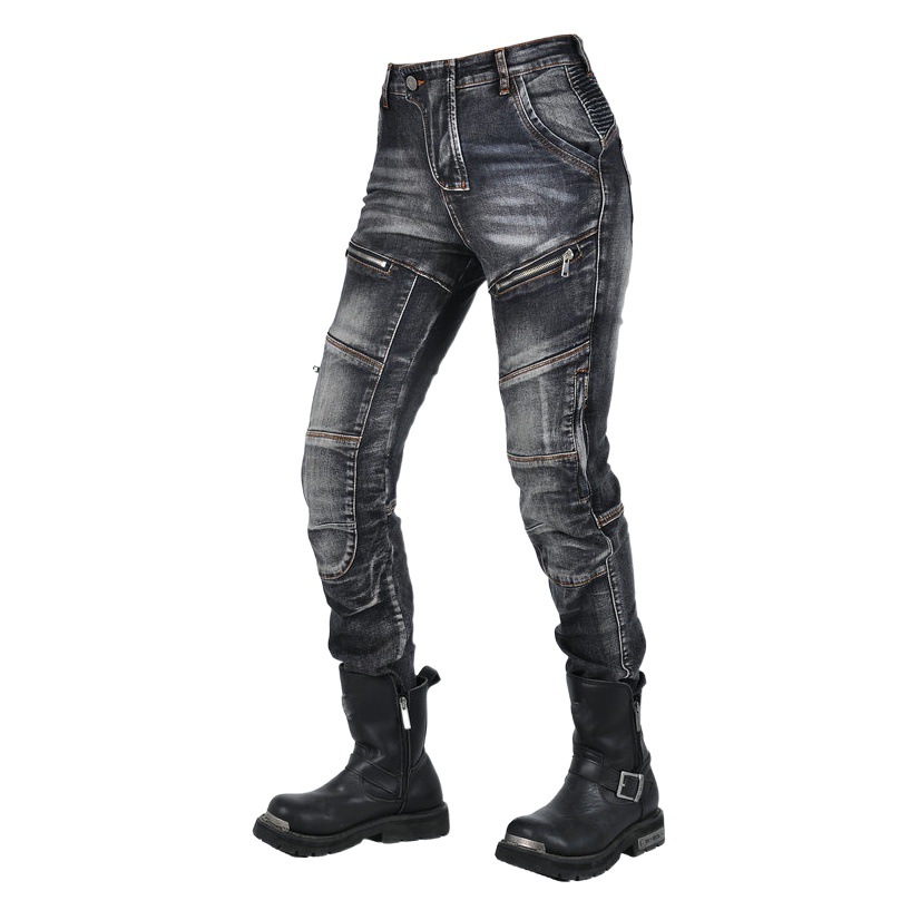 VOLERO Motorcycle Washed Jeans Women's Retro Motorcycle Casual Cycling Pants Kevlar Anti-Tear Drop-Resistant