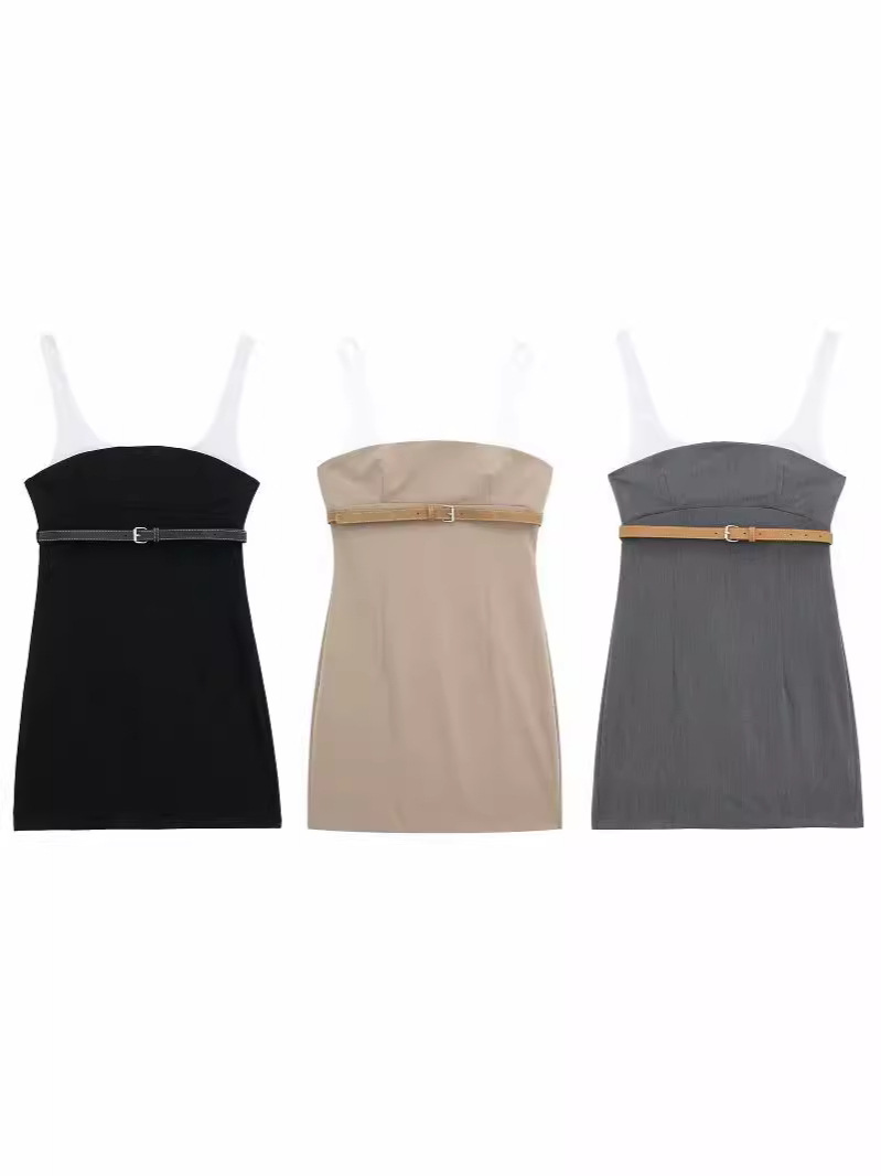 Cross-border foreign trade ZA women's clothing 2024 summer new French fashion slim fit with belt stitching dress