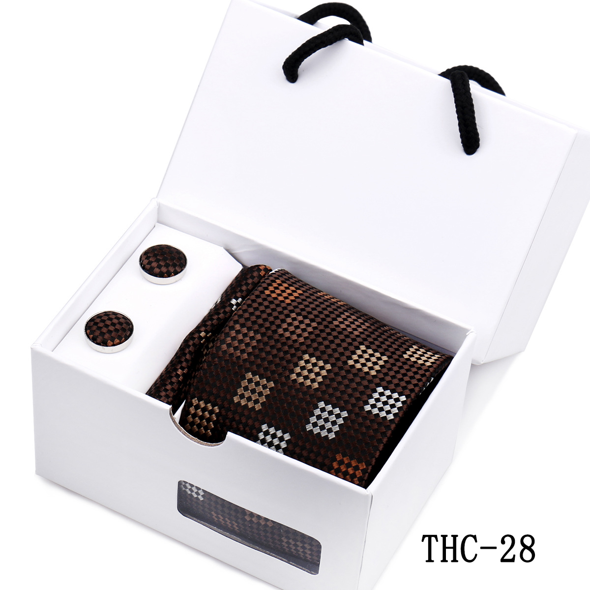 Picture of Men's Tie High Sense Gift Box 3 Pieces suit Business Dress Wedding Plaid Red Black Long Tie Shengzhou
