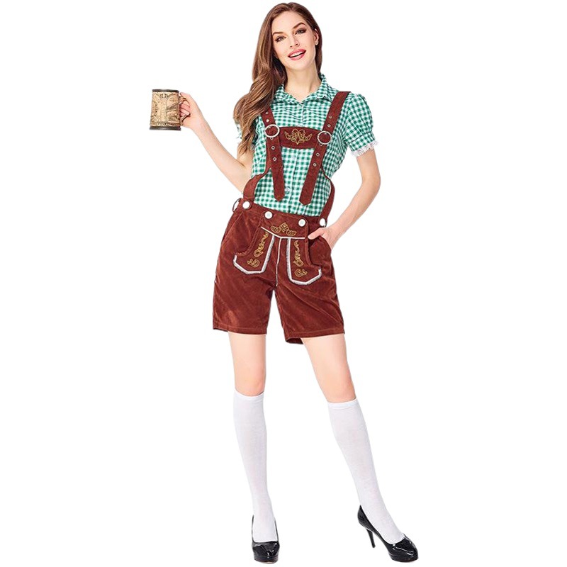 German Traditional Oktoberfest Clothing, Export Supply, Adult Bavarian Female Four-Color Plaid Overalls Suit for Women