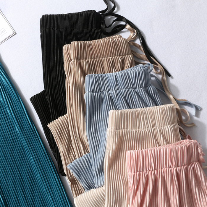 Picture of 2025 Drape Spring and Summer Loose Casual Trousers Chiffon Trousers Ice Silk Women's Pants Pleated Slim Wide Leg Pants Women's Wholesale