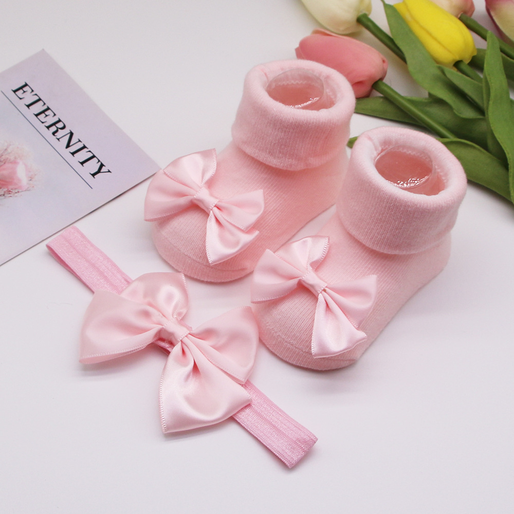 Picture of 2023 New Baby Headband + Socks Set Ribbed Bow Headband Baby Breathable Knitted Cotton Socks