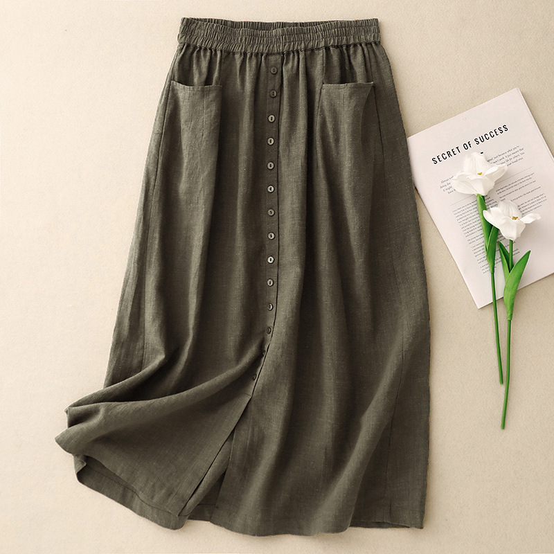 Real shot spot, 2025 new ramie skirt, retro, simple and versatile, original design, slimming skirt, literary and artistic woman
