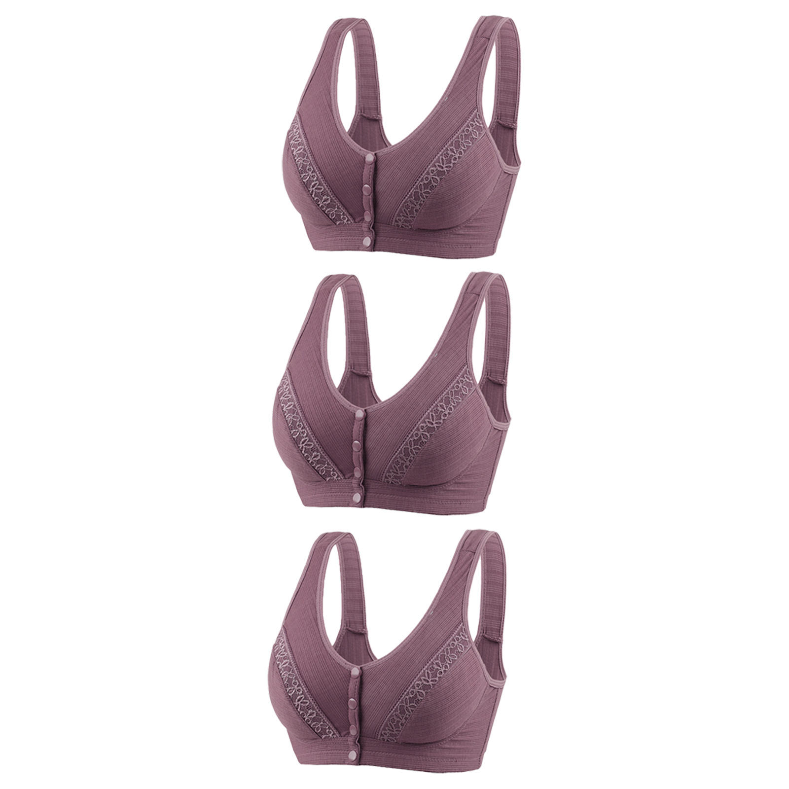 Picture of Cross-border front buckle lace edge plus size sexy mom bra middle-aged and elderly wireless breathable thin cotton bra bra for women