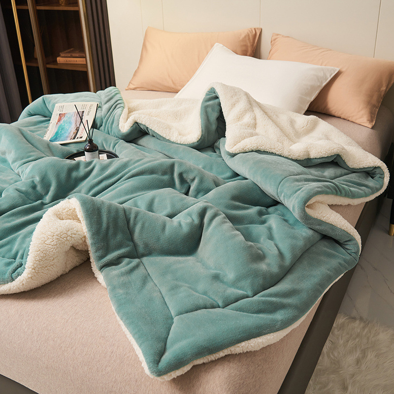 Picture of Cross-Border Double-Layer Thickened Lamb Velvet Blanket Solid Color Composite Milk Velvet Blanket Flannel Single and Double Nap Blanket