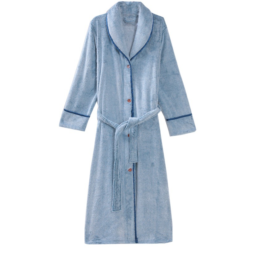 Long Nightgown Women's Winter Flannel Thickened Nightgown Couple's Large Size Loose One-piece Nightgown Button Bathrobe Men's Spring and Autumn
