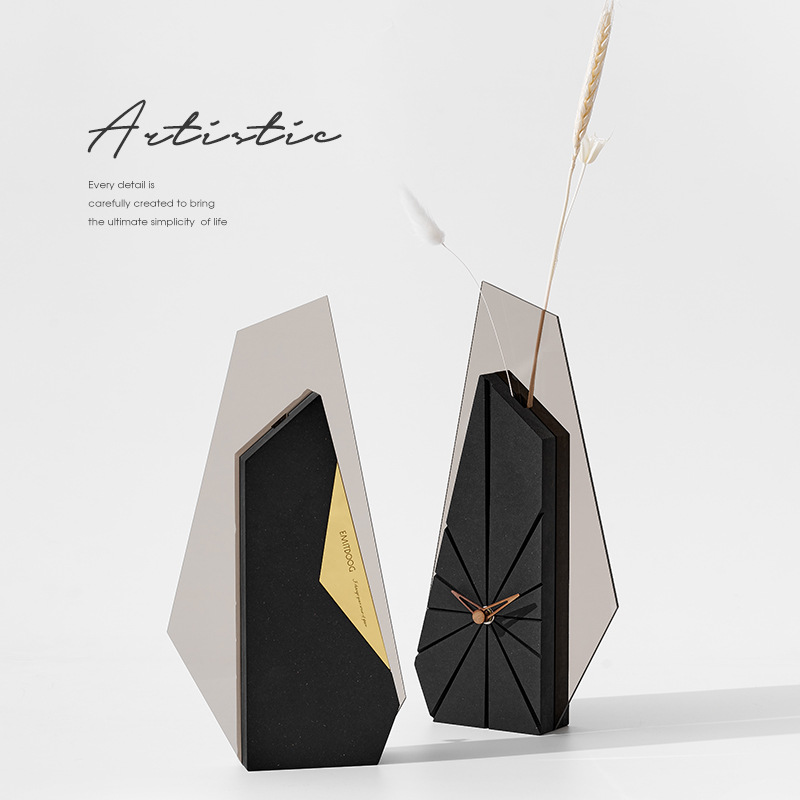 Wozoom House Quasi Two Sides Clock Living Room Decorative Ornaments Home Accessories Dried Flowers Light Luxury Creative Office Nordic