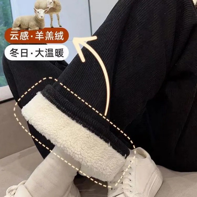 Cashmere thickened fleece-lined wide-leg pants women's autumn and winter high waist draping corduroy loose slimming corduroy casual pants
