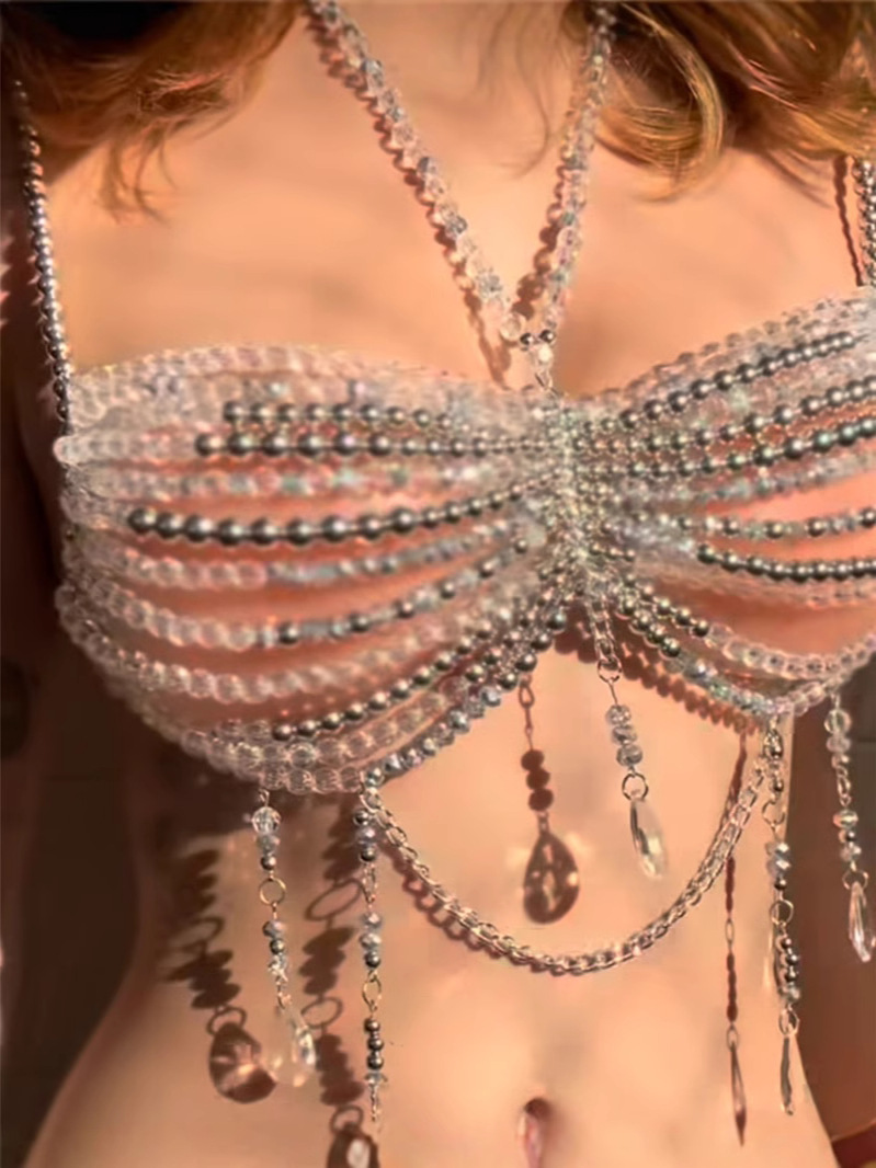 European and American Cross-Border Women's Clothing Jewel Bra Beaded Bra Chain Transparent Body Chain Top Vest Solid